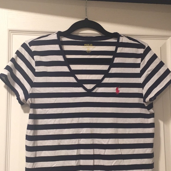 Ralph Lauren M Navy/White Striped Short Sleeve Top - Picture 2 of 7